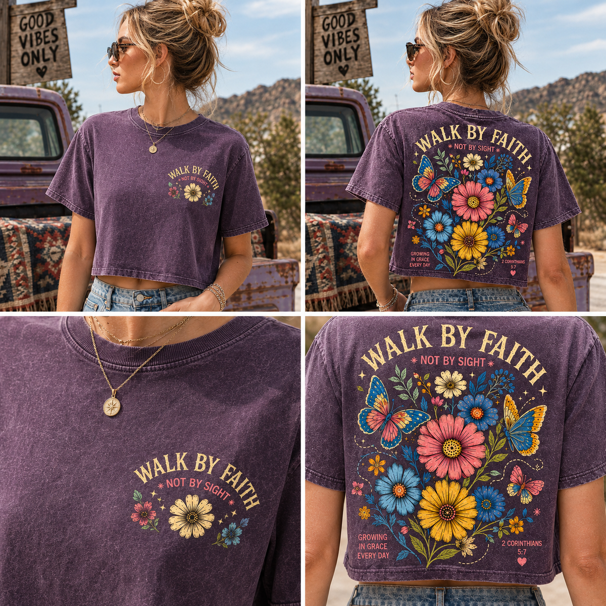 Walk By Faith Floral Crop Tee – Vintage Faith Graphic
