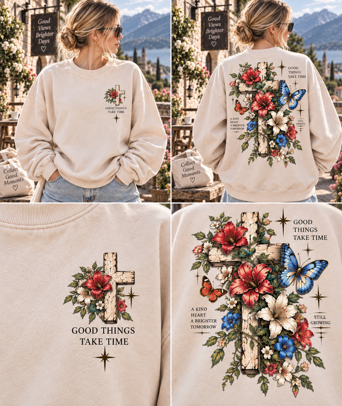 Vintage Floral Cross Sweatshirt – Good Things Take Time