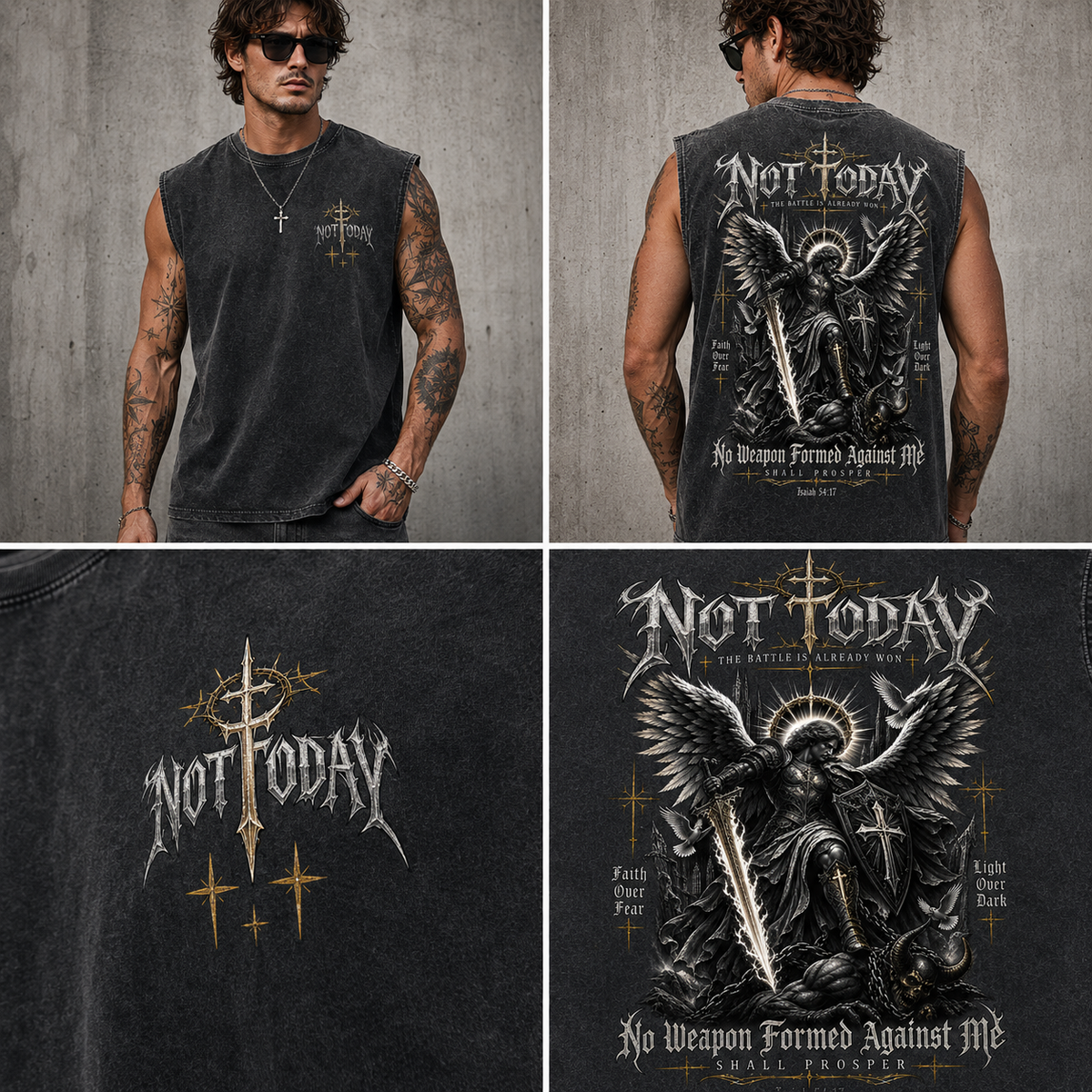 Not Today Washed Blue Muscle Tee – Gothic Faith Graphic