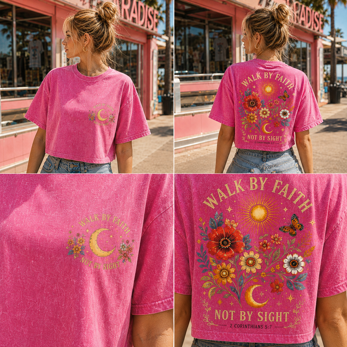Walk by Faith Crop Top – Vintage Floral Christian Tee