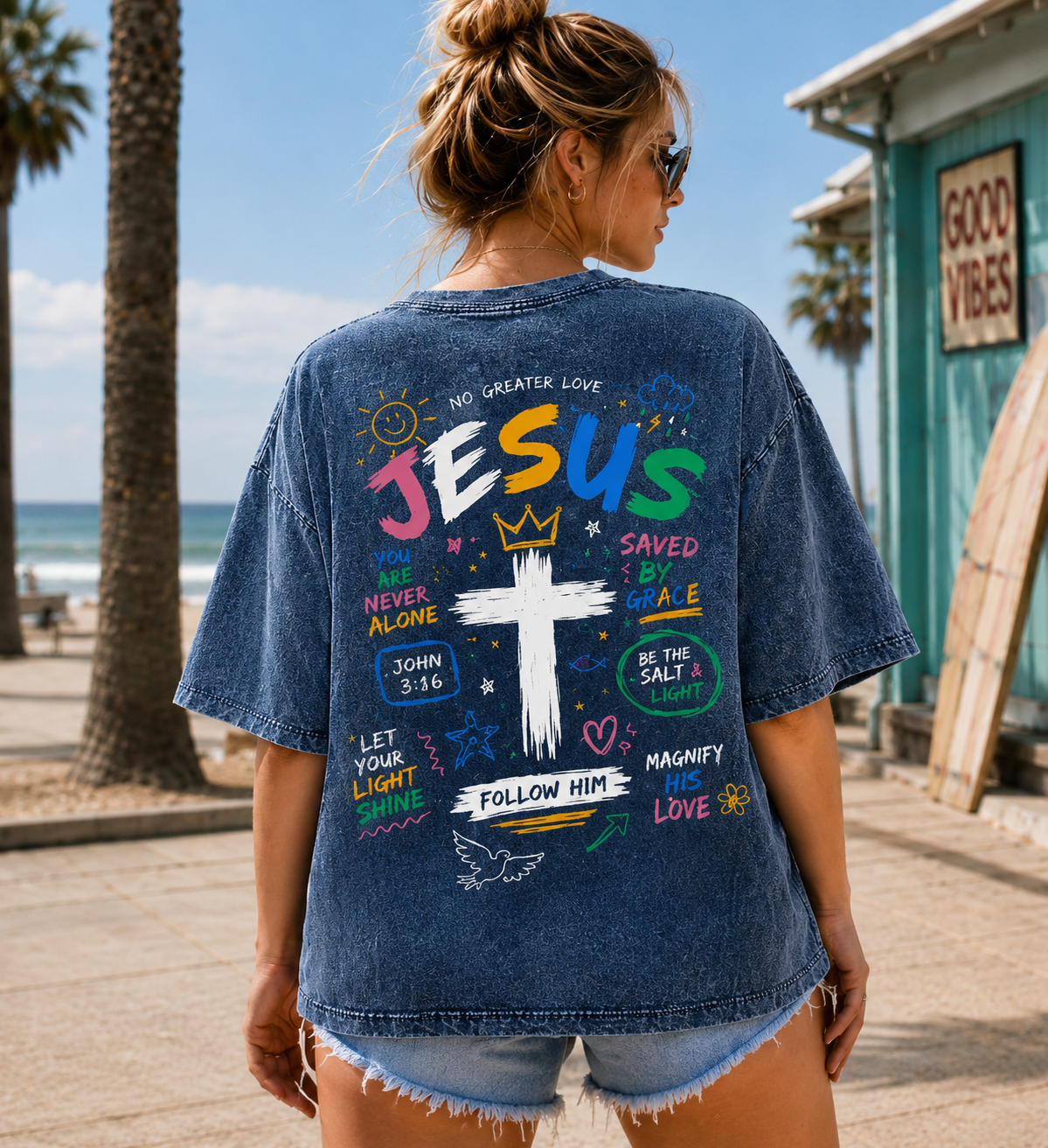 Jesus Loves You Vintage Washed Tee – Christian Graphic Oversized T-Shirt