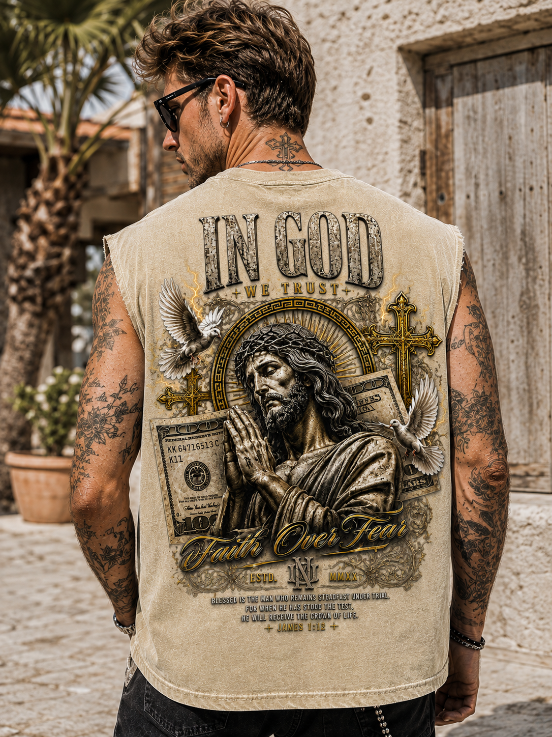 IN GOD Faith Over Fear – Washed Vintage Muscle Tee