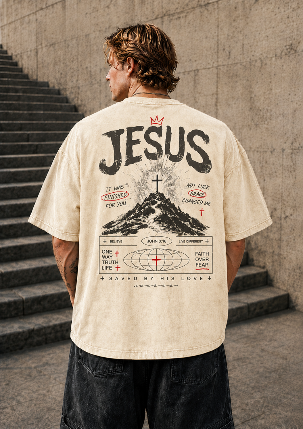JESUS Faith Graphic Vintage Washed T-Shirt – Unisex Streetwear
