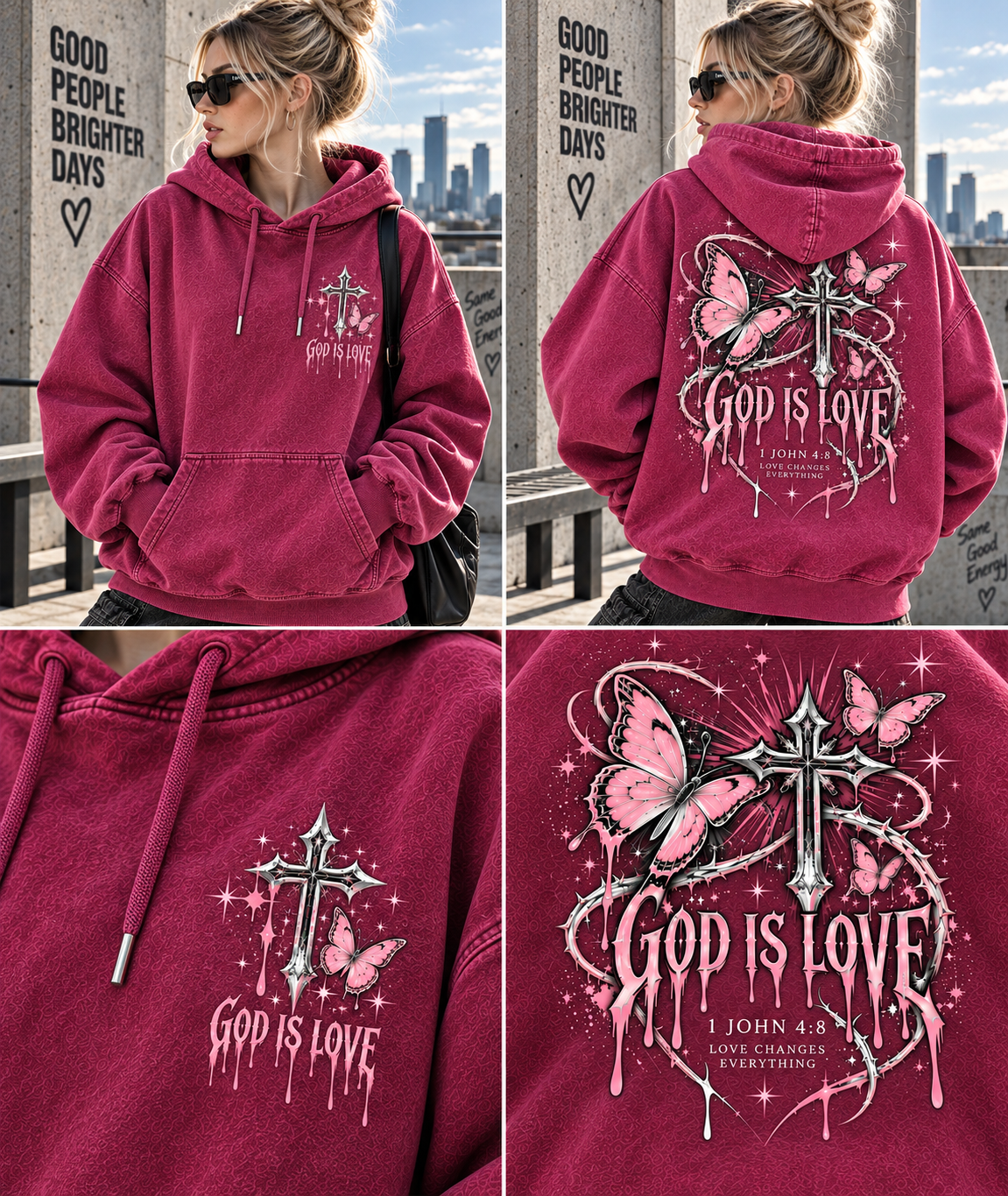 God Is Love Vintage Hoodie – Butterfly Cross