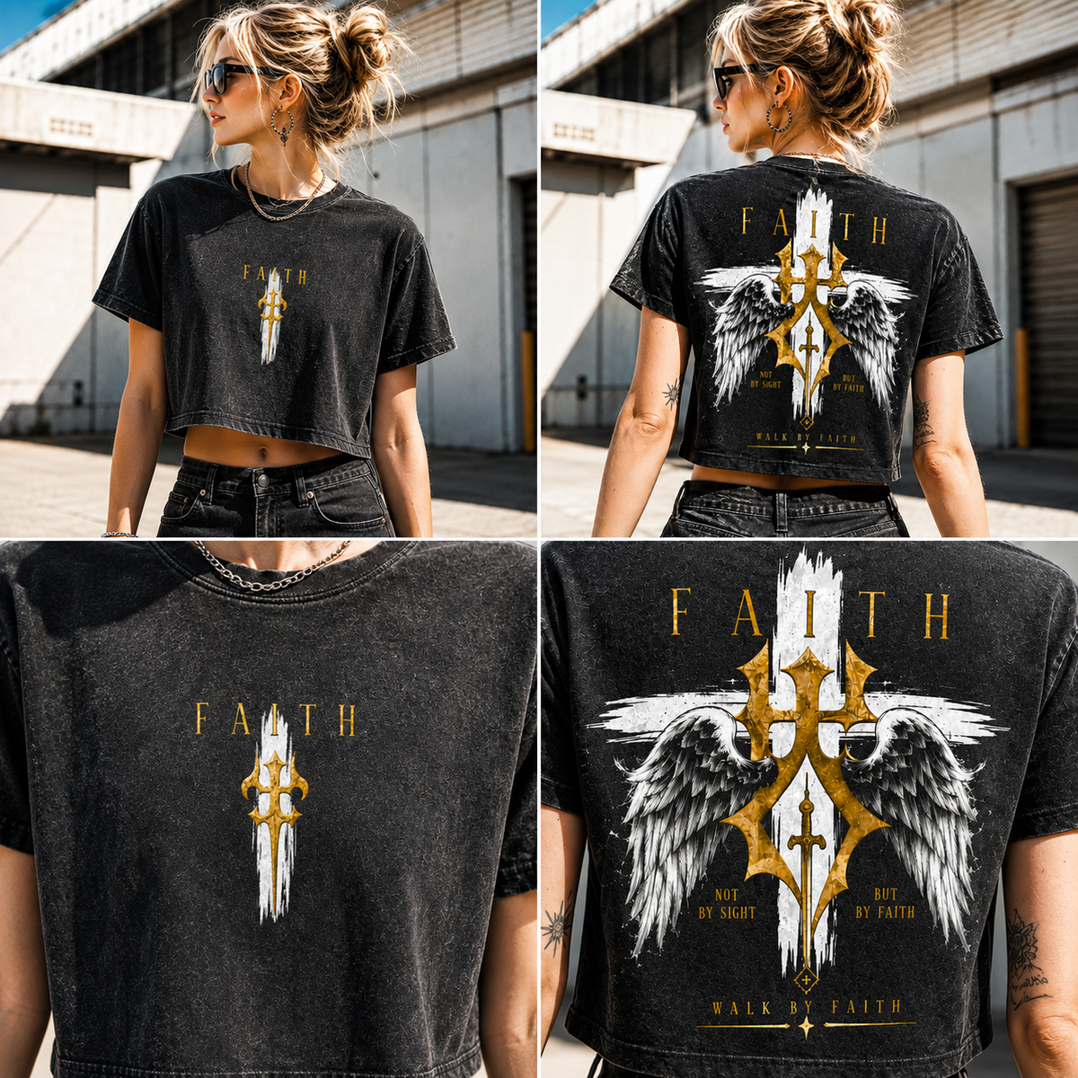 Faith Walk Vintage Crop Top – Faith Wings Graphic Tee