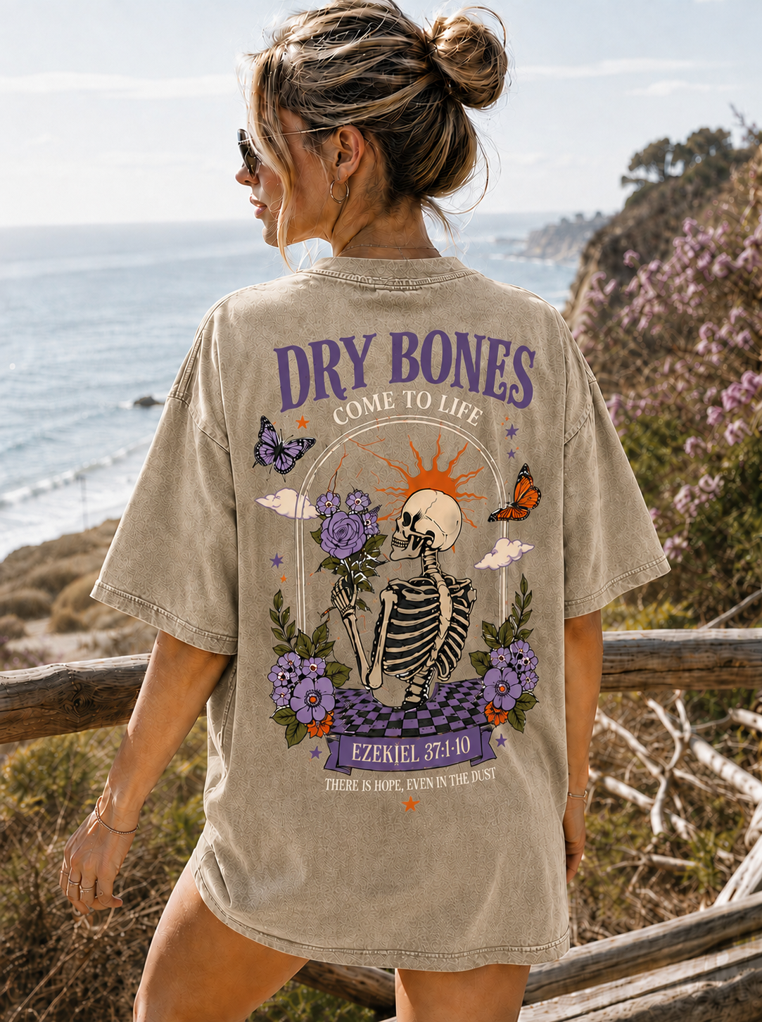 Vintage Dry Bones Graphic Tee – Washed Black Oversized T-Shirt