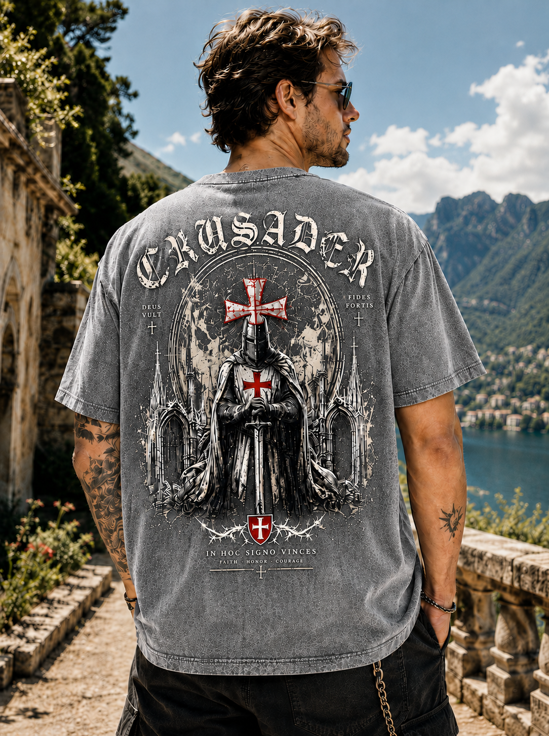 Vintage Crusader Oversized T-Shirt – Washed Black