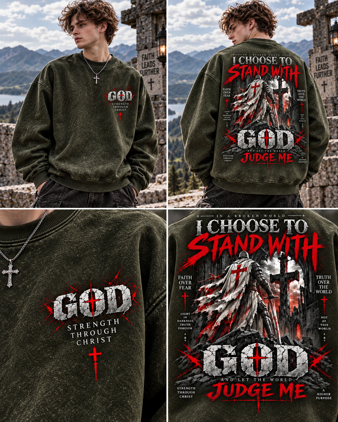 GOD Stand With Faith – Vintage Gothic Wash Sweatshirt