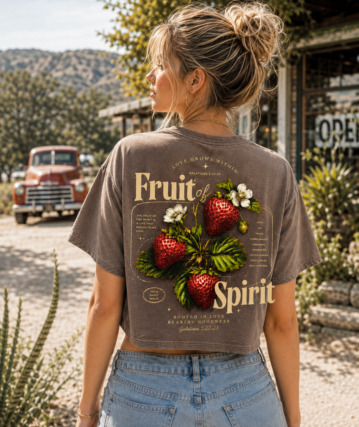 Fruit of Spirit Vintage Crop Top – Faith & Strawberry Tee