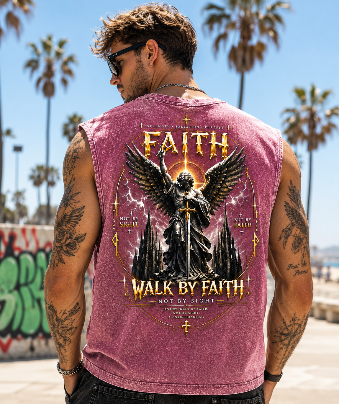 Faith Walk by Faith Washed Black Muscle Tee
