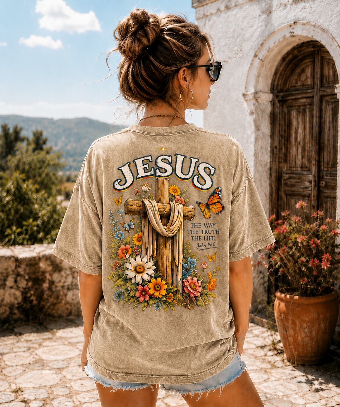 Vintage Jesus Cross Floral Graphic Tee