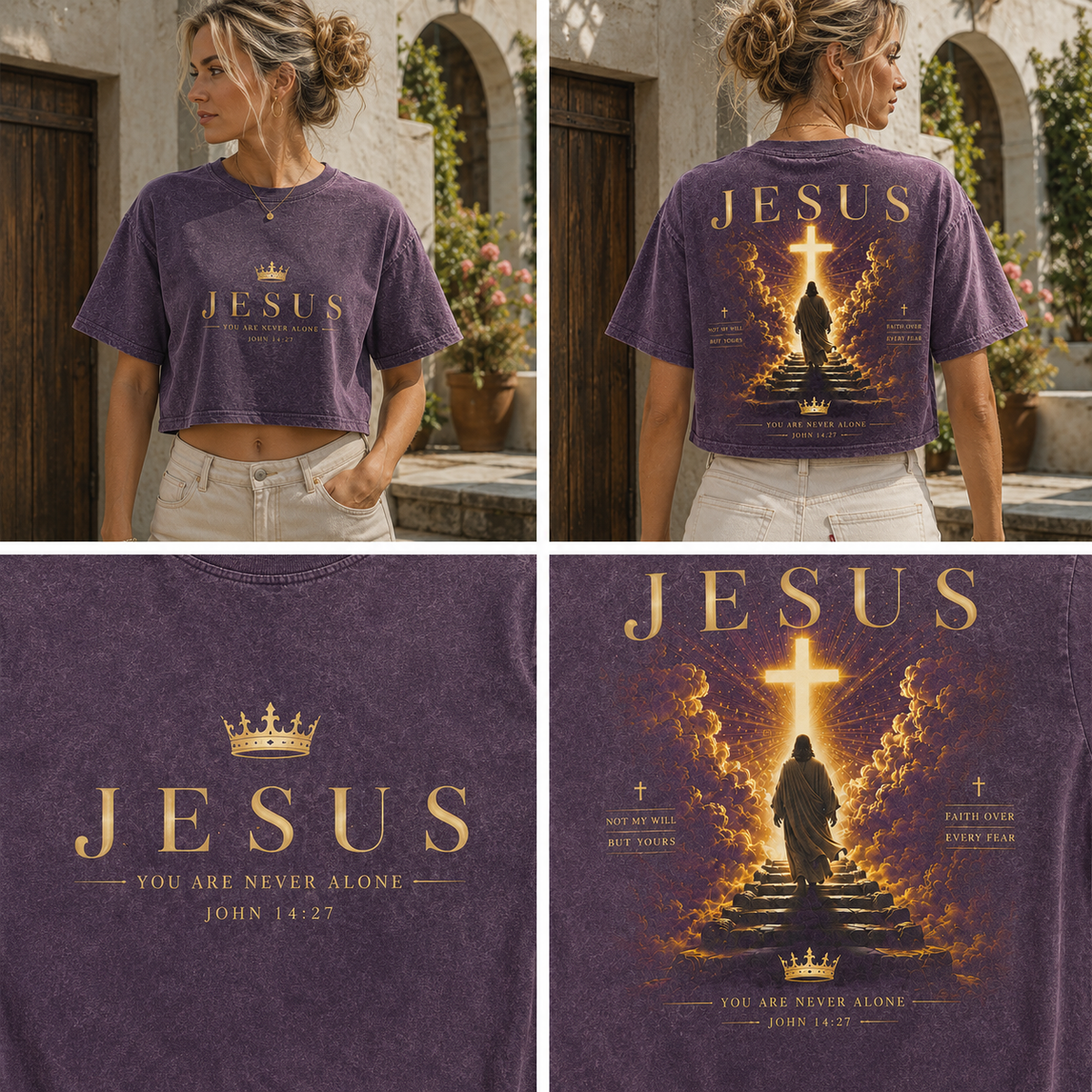 JESUS Crown & Cross Vintage Crop Top