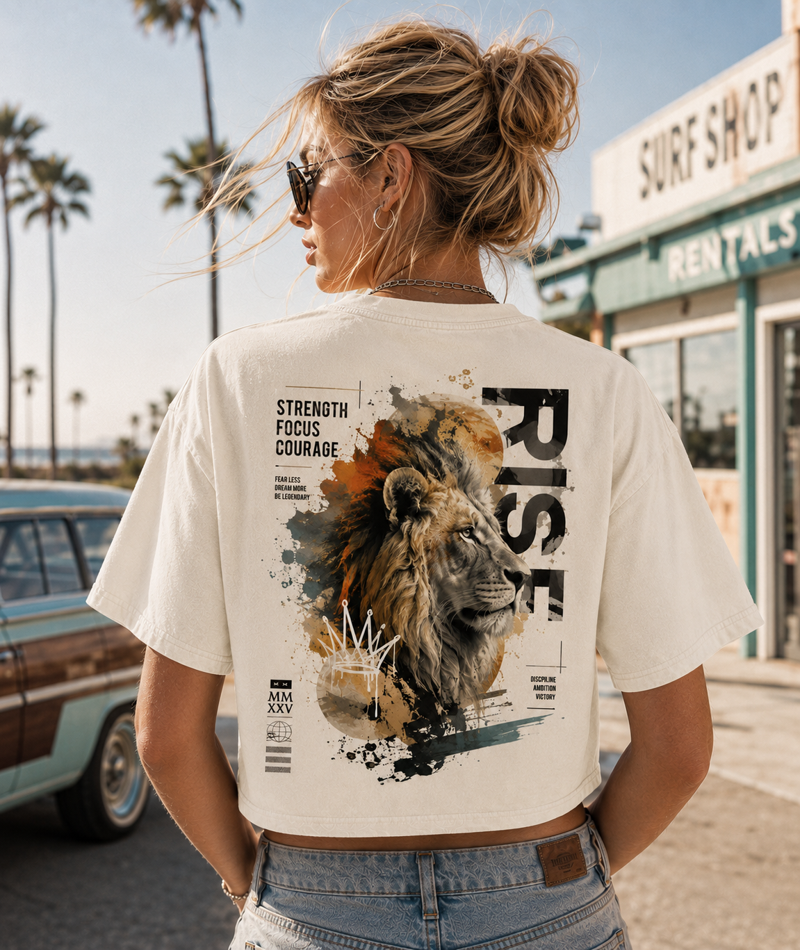 Rise Lion Vintage Crop Top – Women’s Graphic Tee