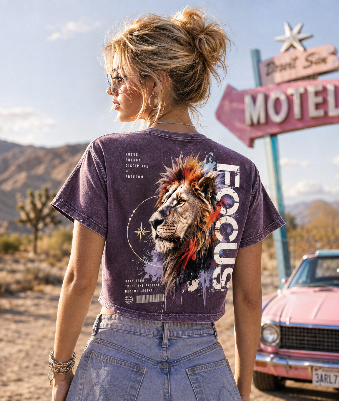 FOCUS Lion Graphic Crop Tee – Vintage Wash