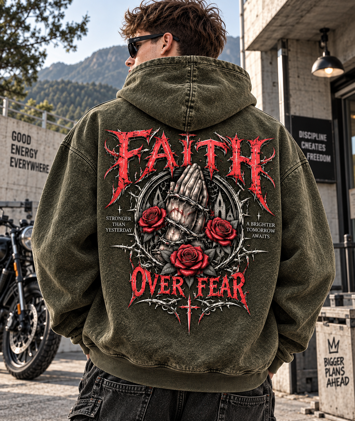 Faith Over Fear – Vintage Gothic Hoodie