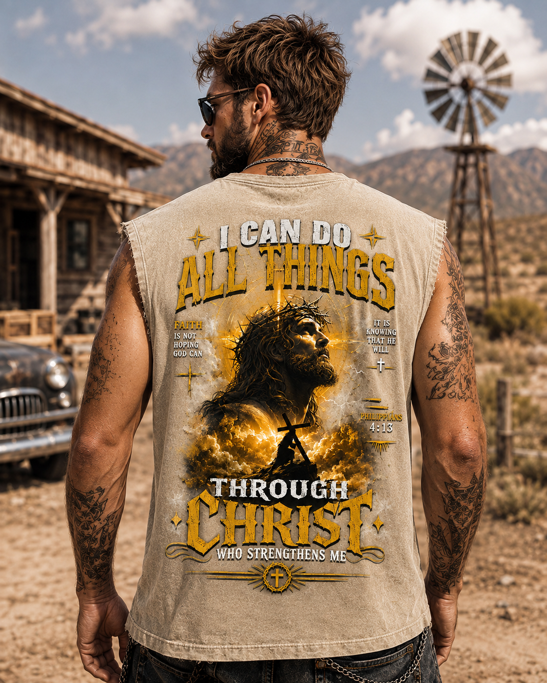 Through Christ – Washed Black Christian Tank Top