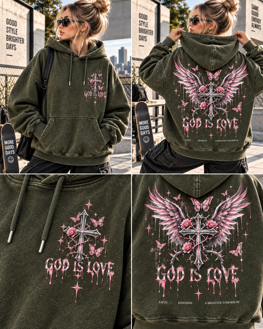 God Is Love Vintage Angel Hoodie