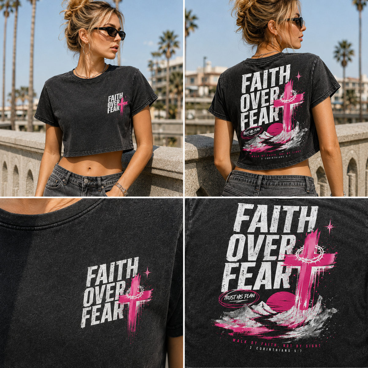 Faith Over Fear – Vintage Cross Crop Top