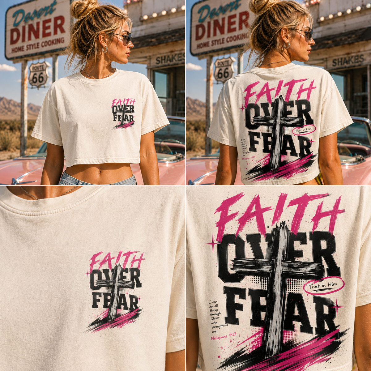 Faith Over Fear – Vintage Cross Crop Top