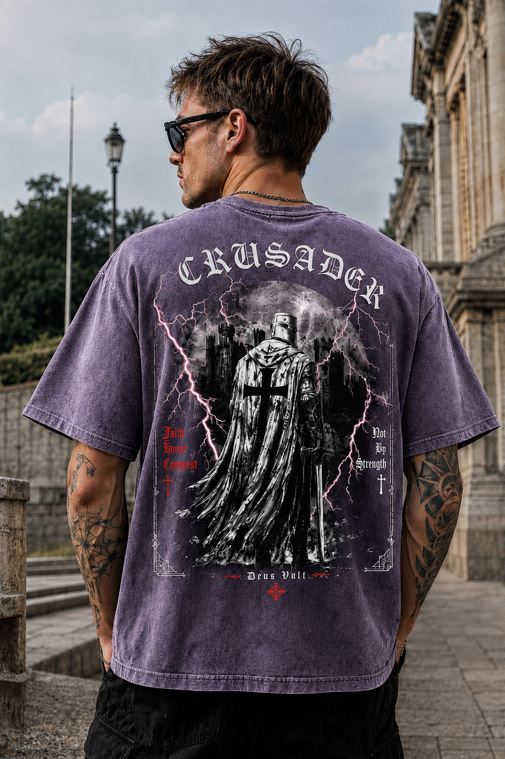 Vintage Crusader Oversized T-Shirt – Washed Black