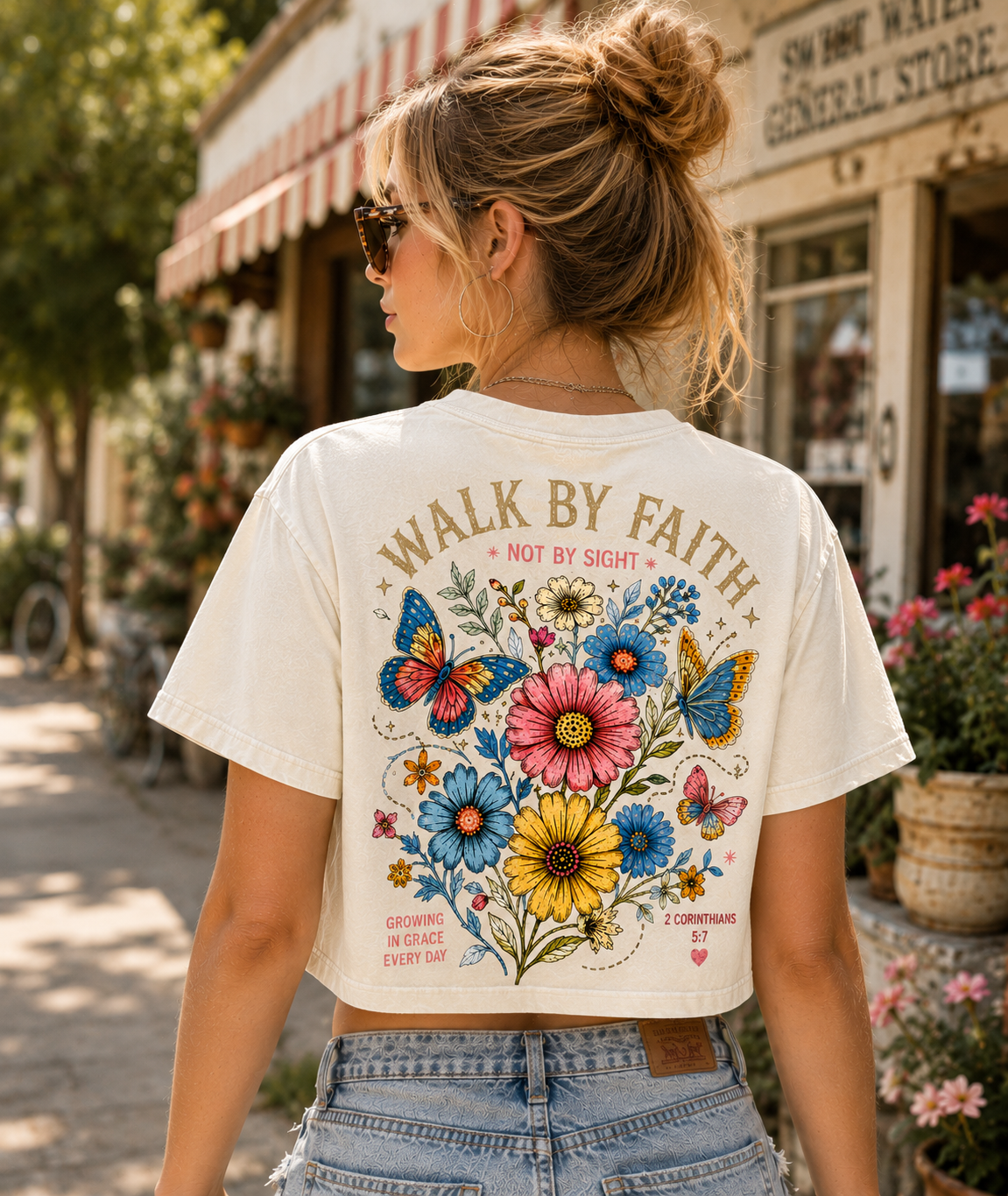 Walk By Faith Floral Crop Tee – Vintage Faith Graphic