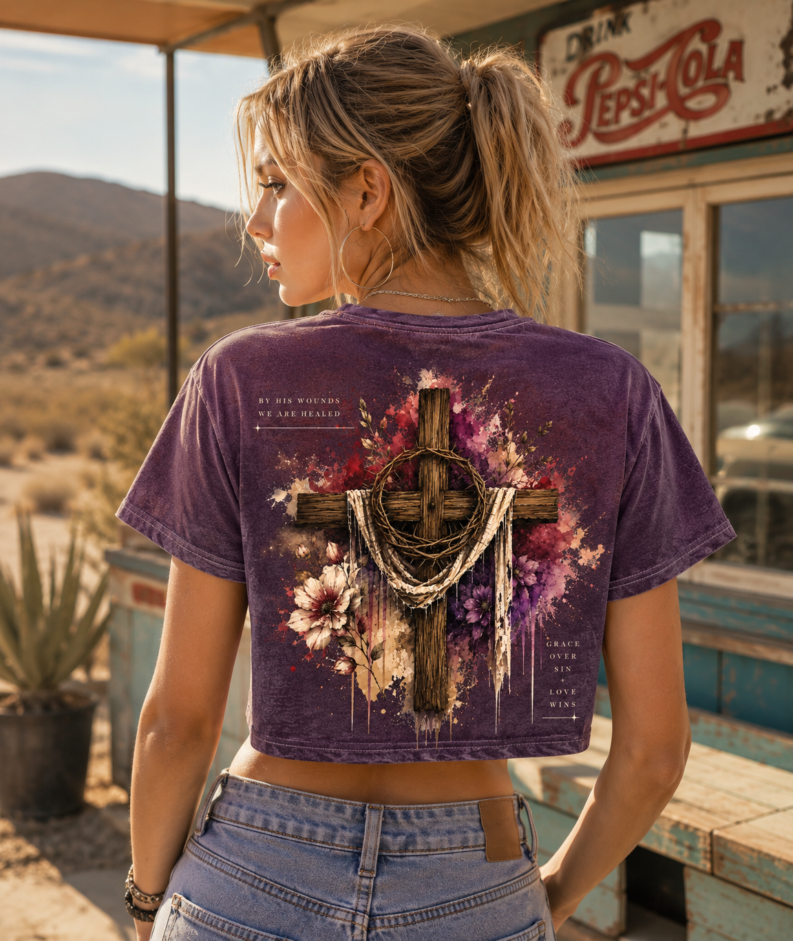 Grace Over Sin – Vintage Cross Crop Tee