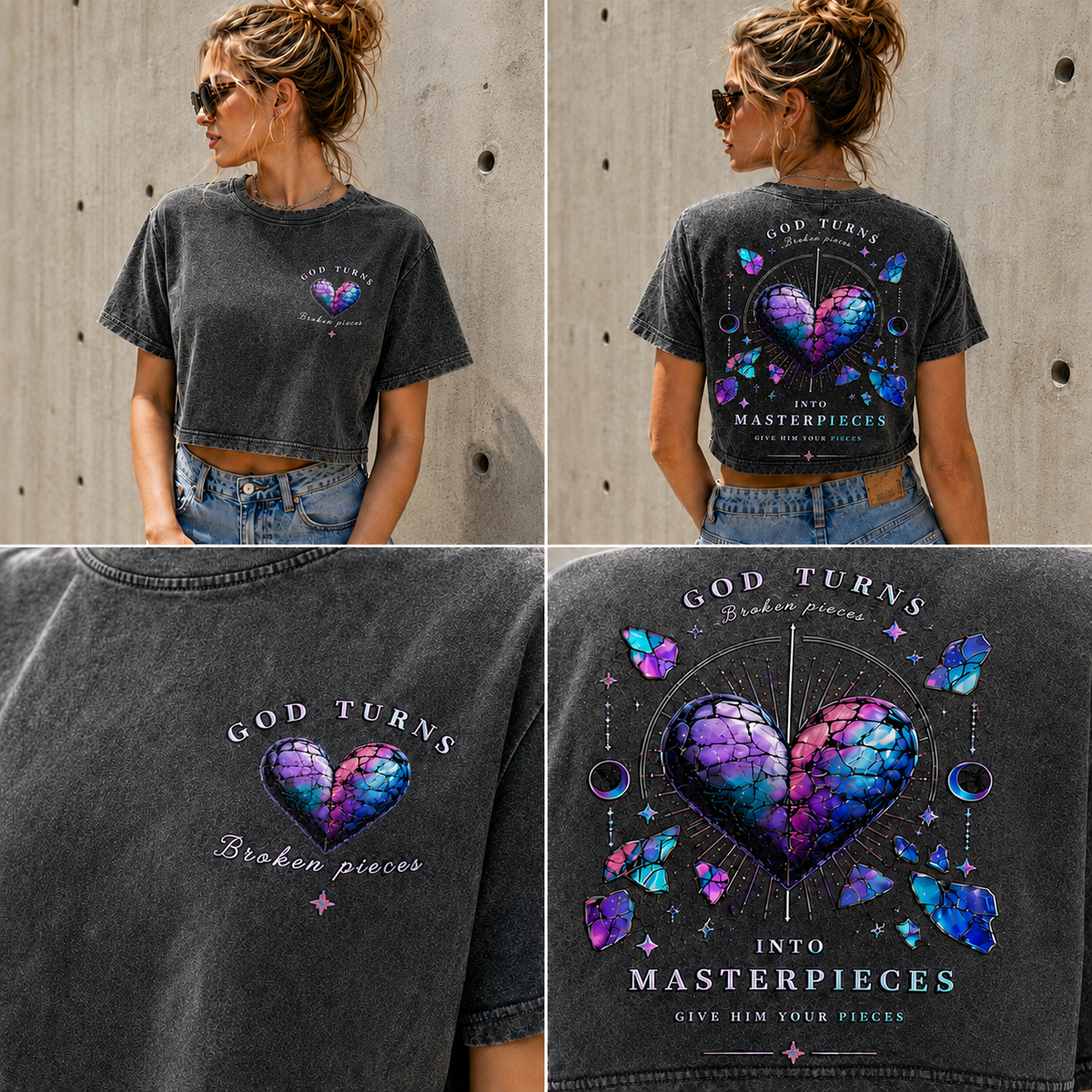 God Turns Broken Pieces – Vintage Graphic Crop Top