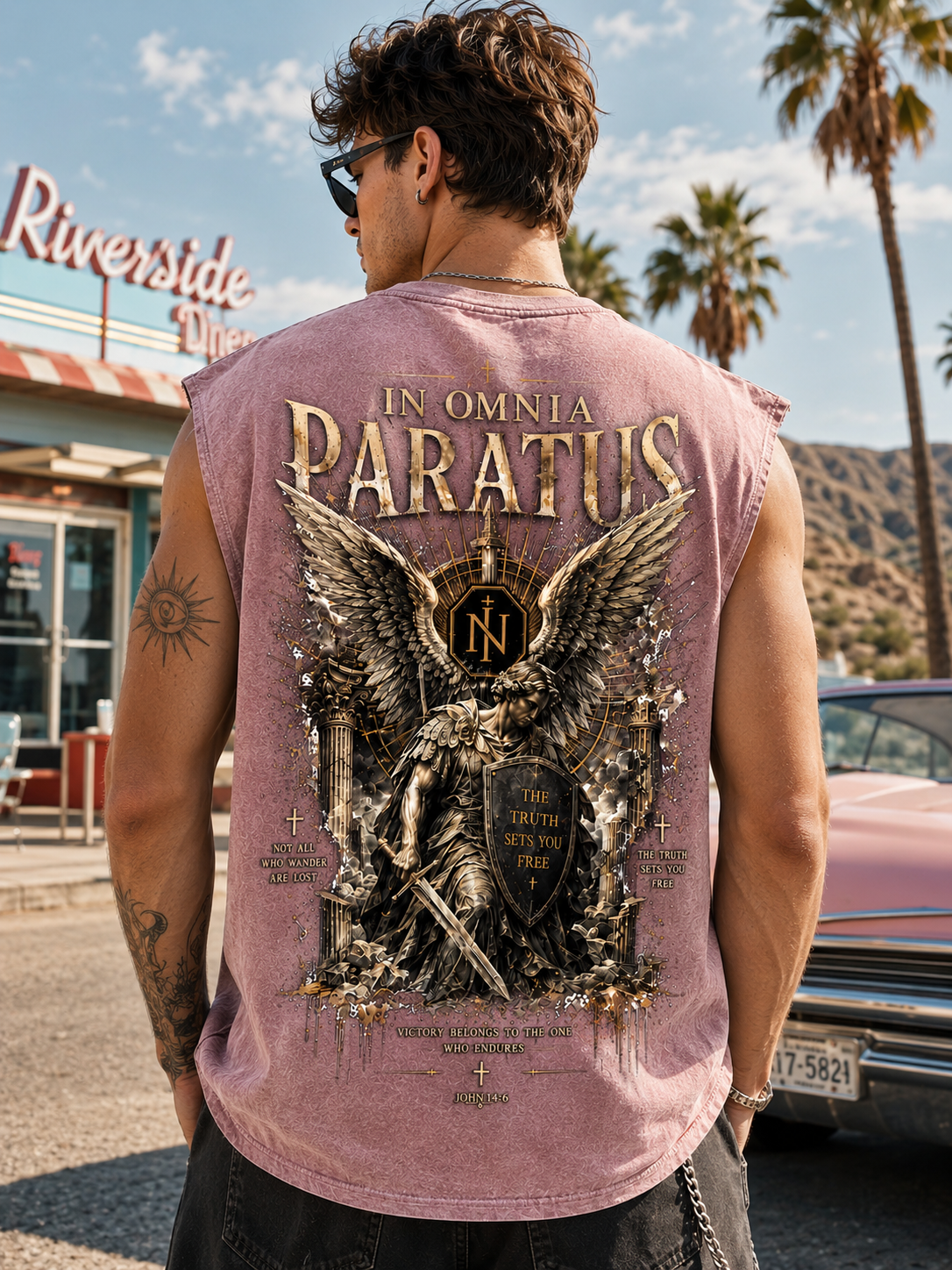 In Omnia Paratus – Vintage Winged Warrior Washed Black Tank Top