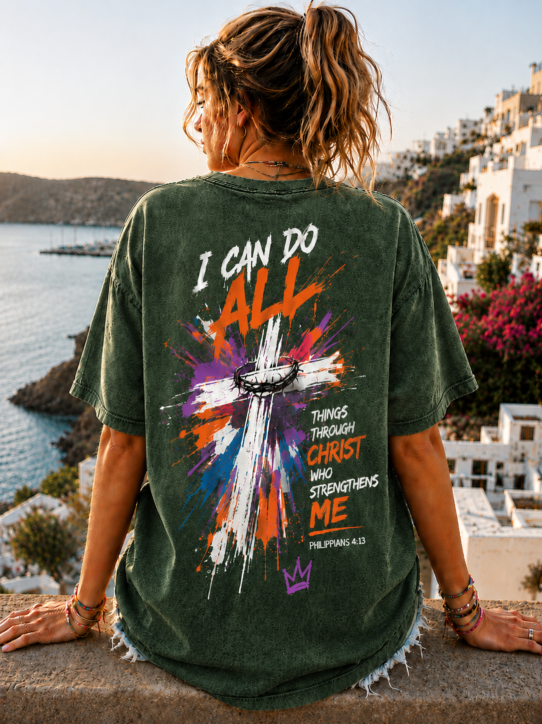 Faith Over Fear – Christian Cross Graphic Oversized T-Shirt