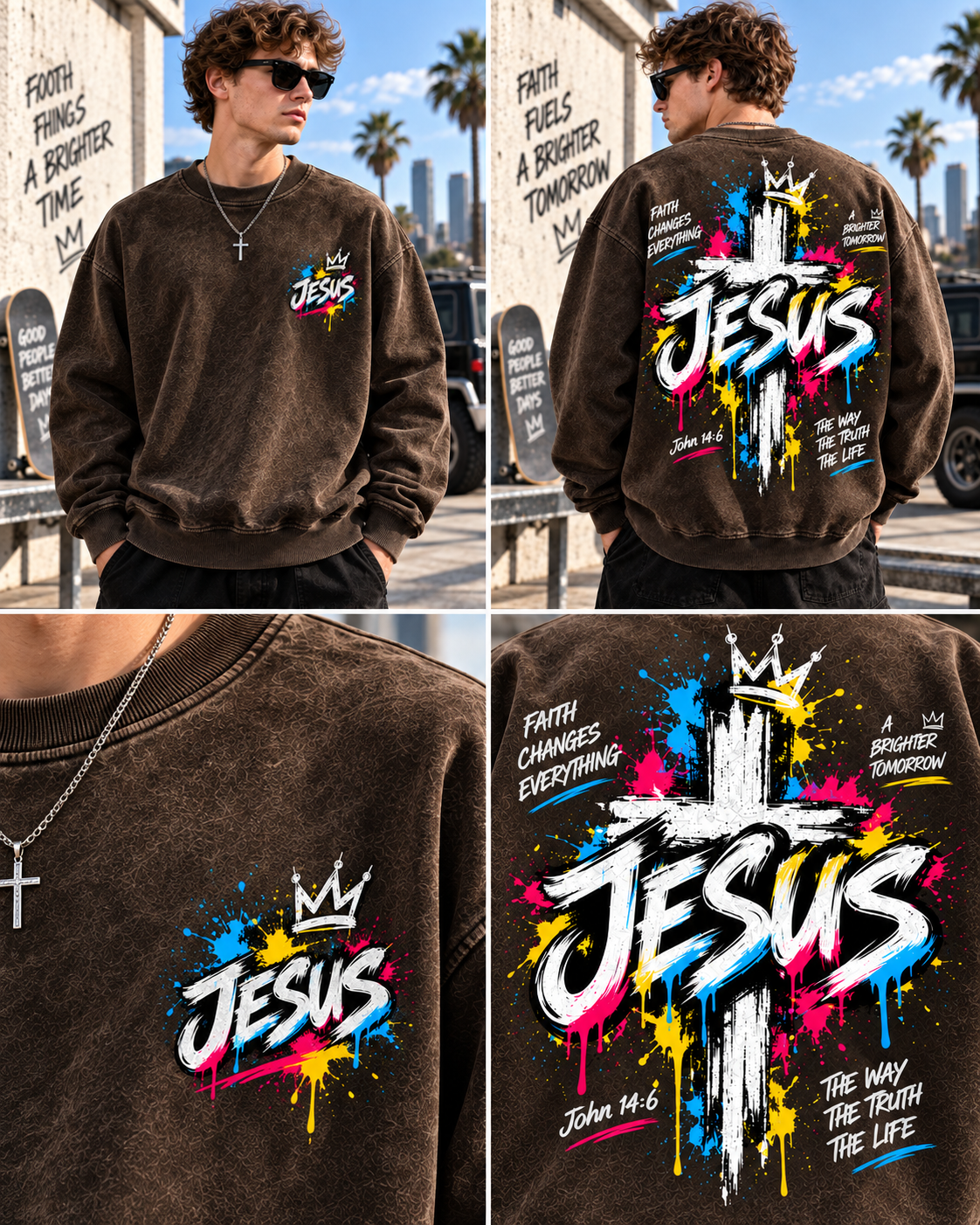 JESUS Graffiti Cross – Vintage Faith Sweatshirt