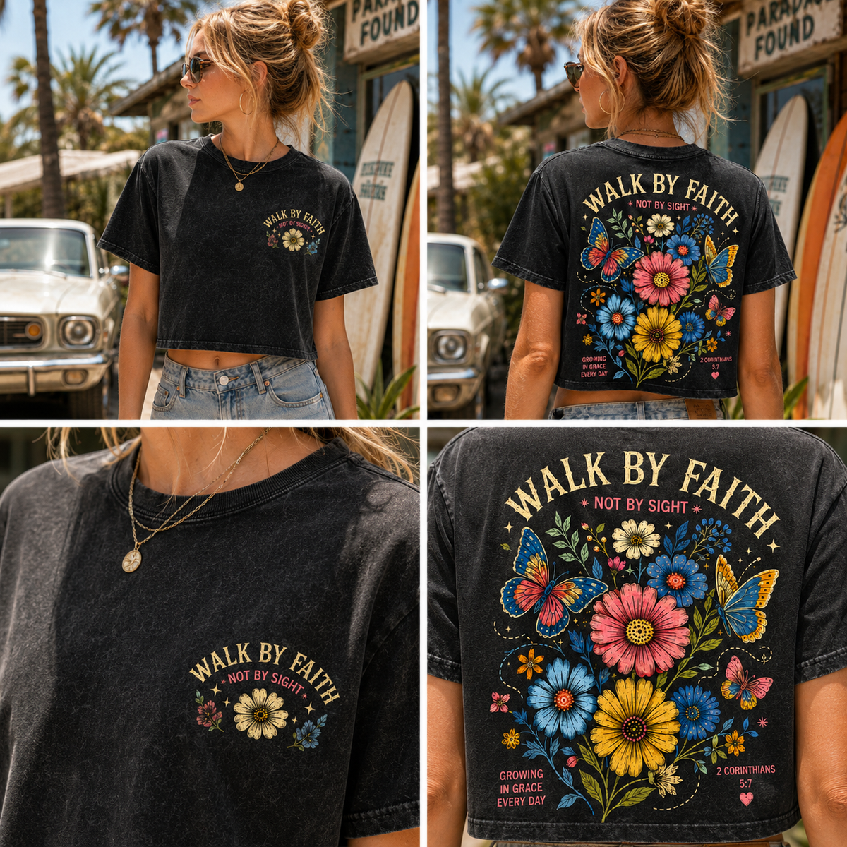 Walk By Faith Floral Crop Tee – Vintage Faith Graphic