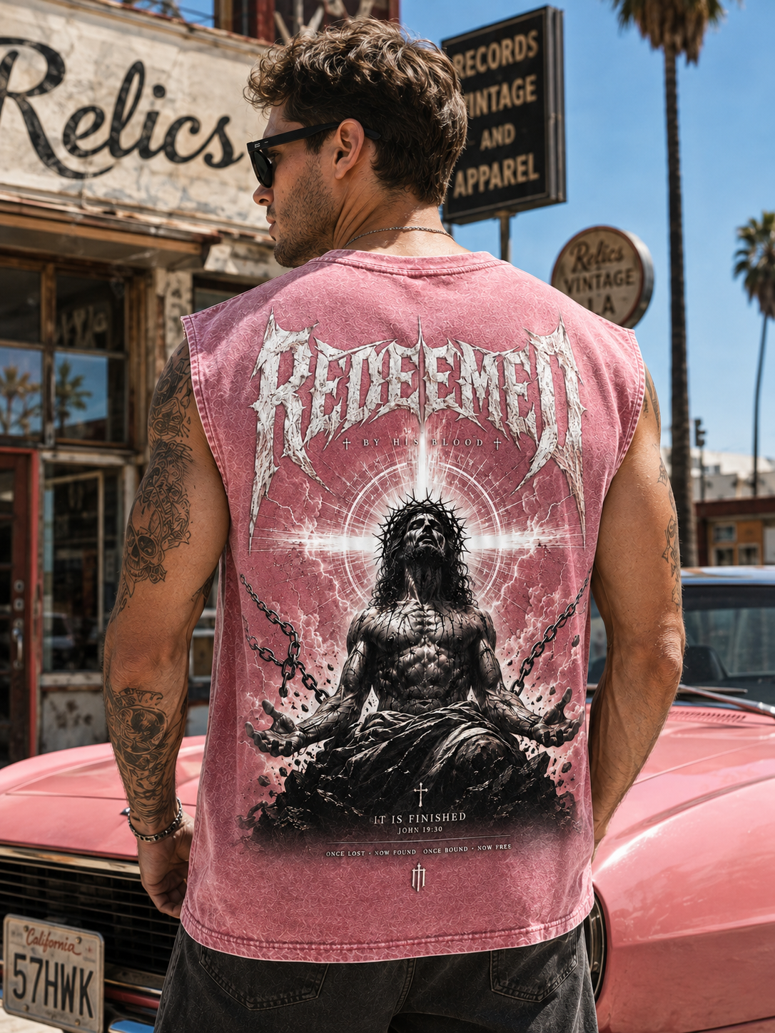 Redeemed Vintage Washed Black Christian Graphic Tank Top