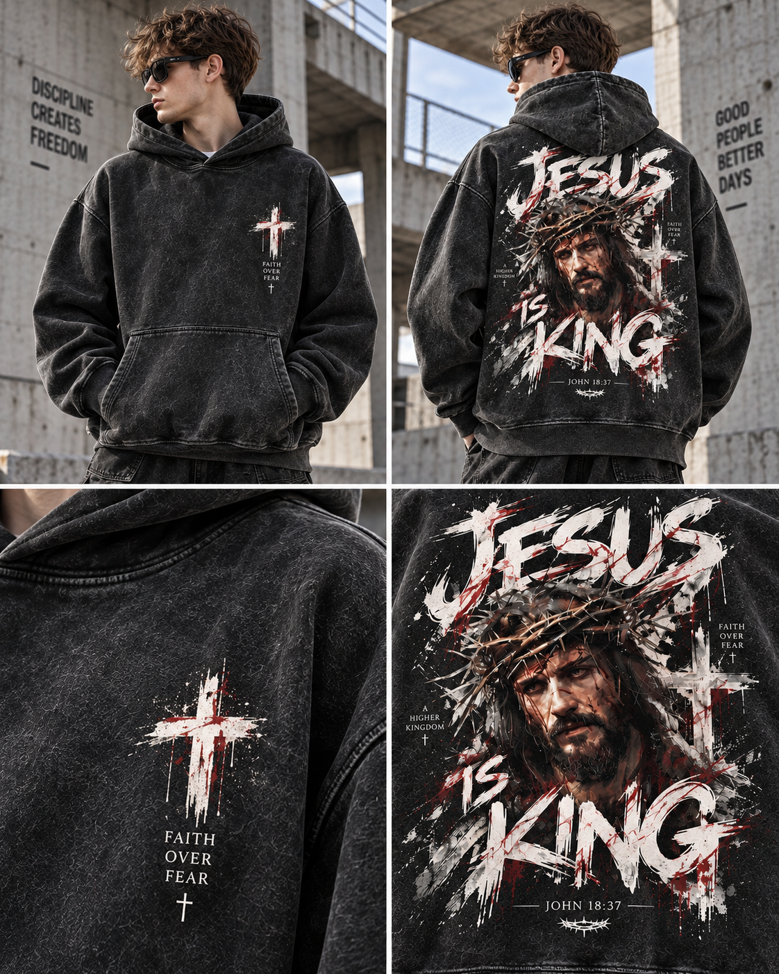 Jesus Is King – Faith Over Fear Washed Hoodie