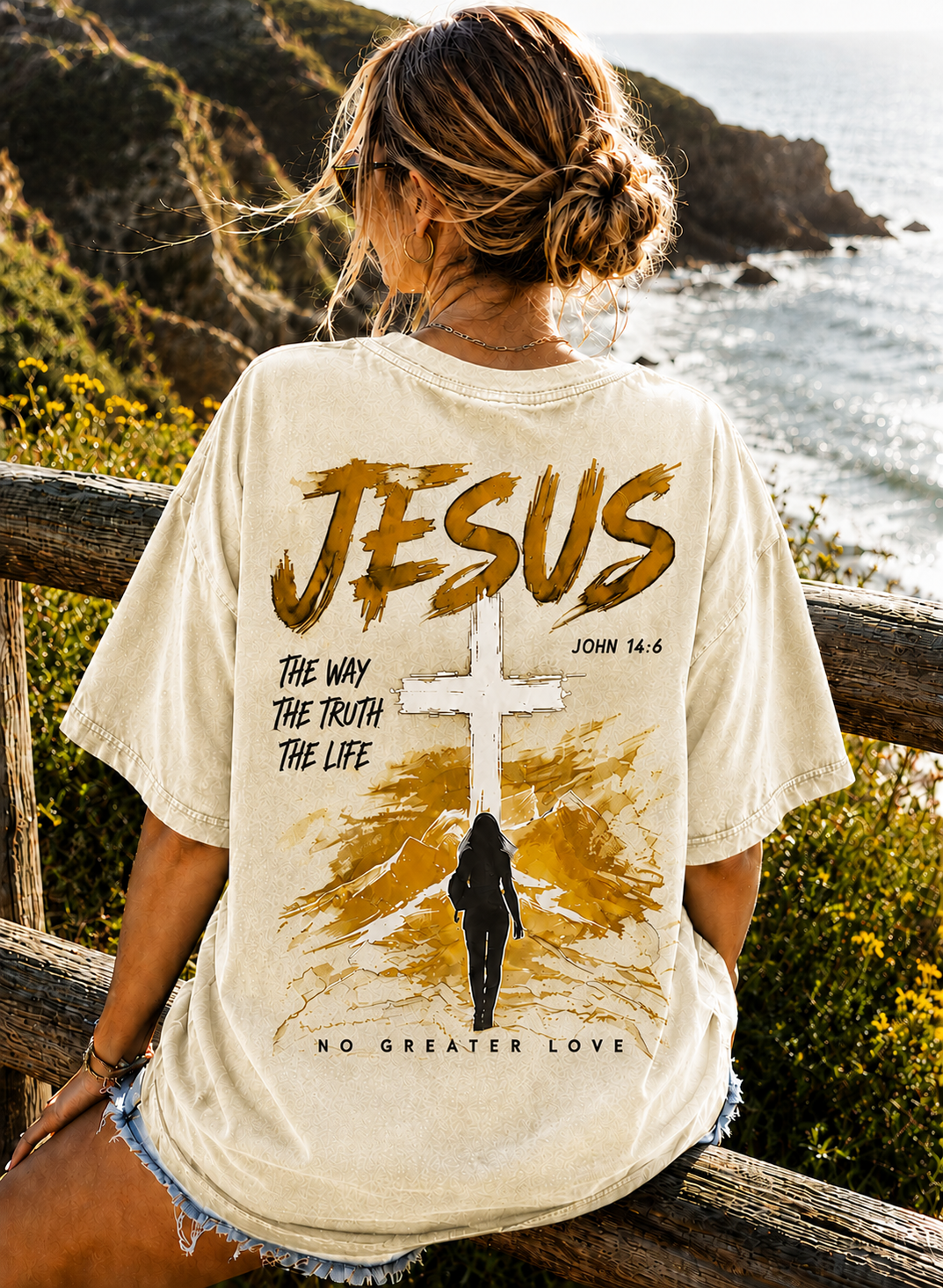 Vintage Jesus Cross Oversized T-Shirt – Faith Graphic Tee