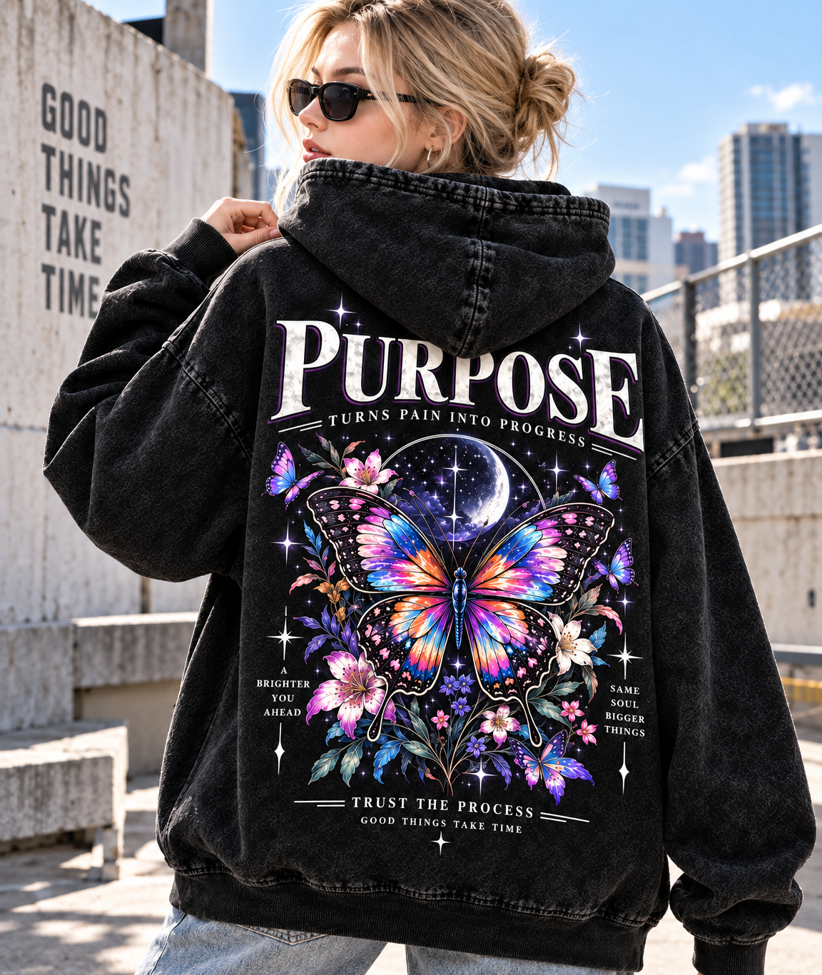 Purpose Butterfly Oversized Washed Hoodie