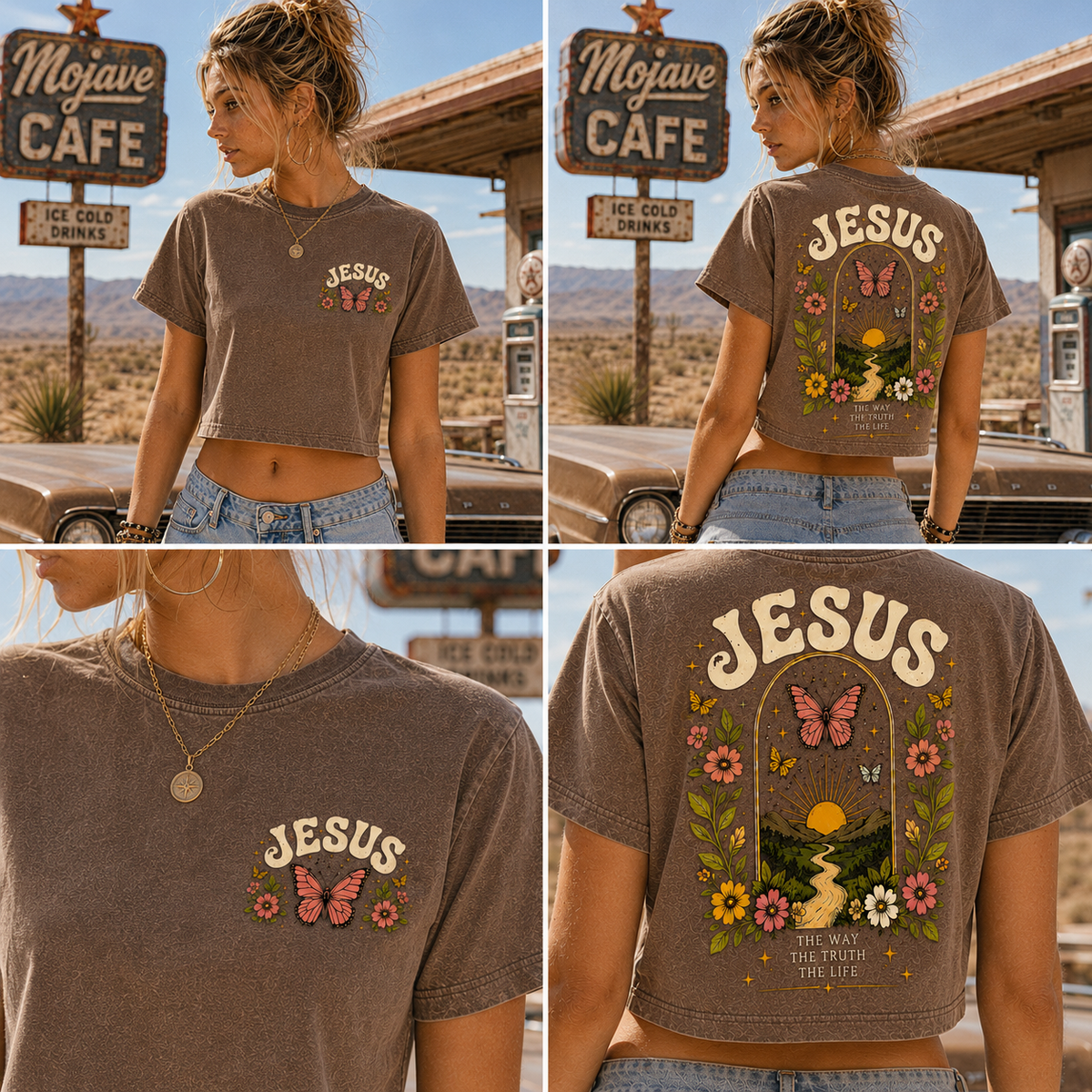 Jesus Butterfly Vintage Crop Top – Washed Tee