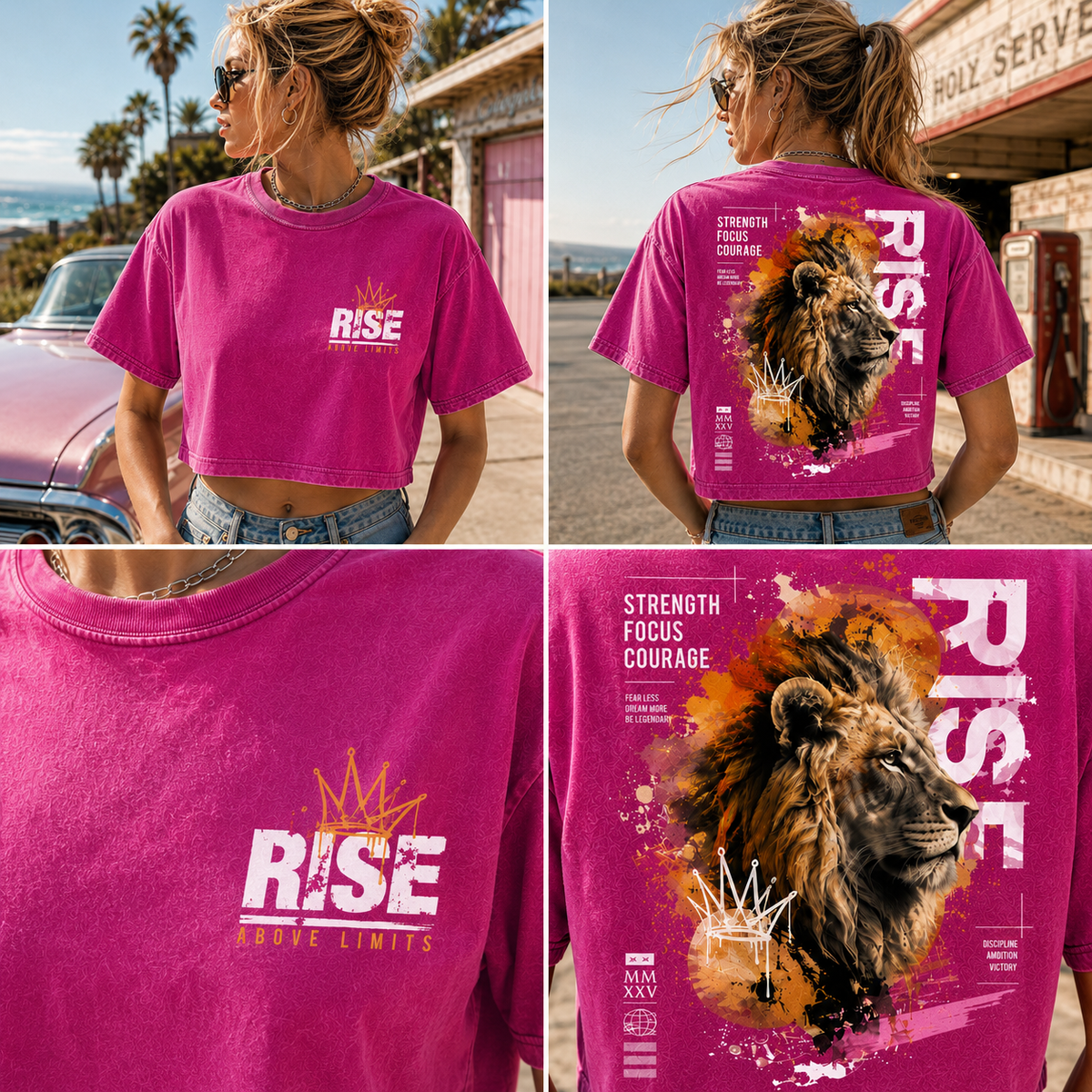 Rise Lion Vintage Crop Top – Women’s Graphic Tee
