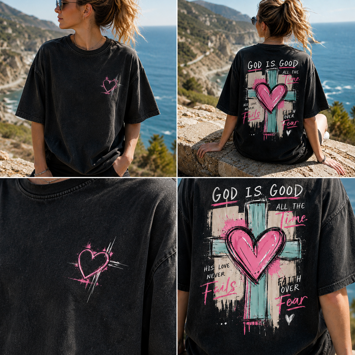 Vintage Faith Cross Oversized T-Shirt