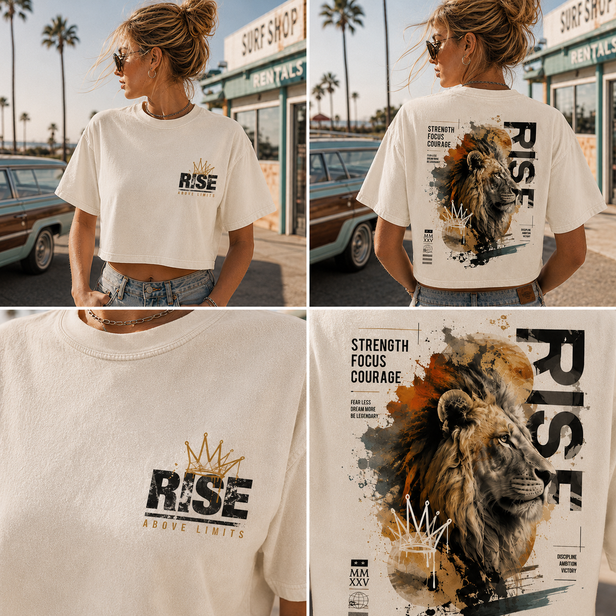 Rise Lion Vintage Crop Top – Women’s Graphic Tee