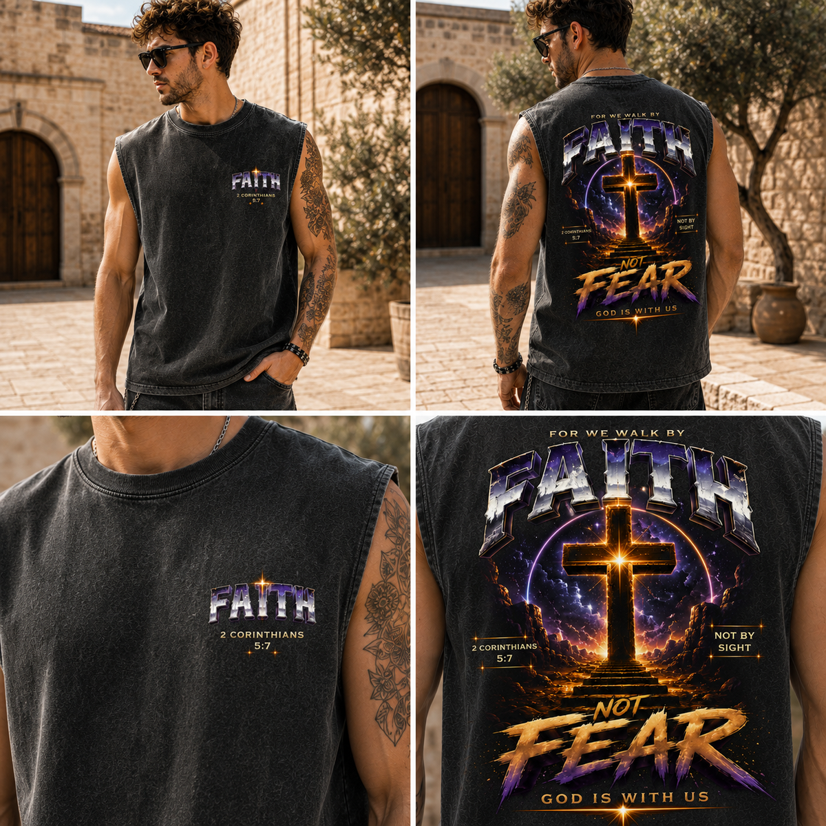 Faith Not Fear – Washed Black Vintage Tank Top