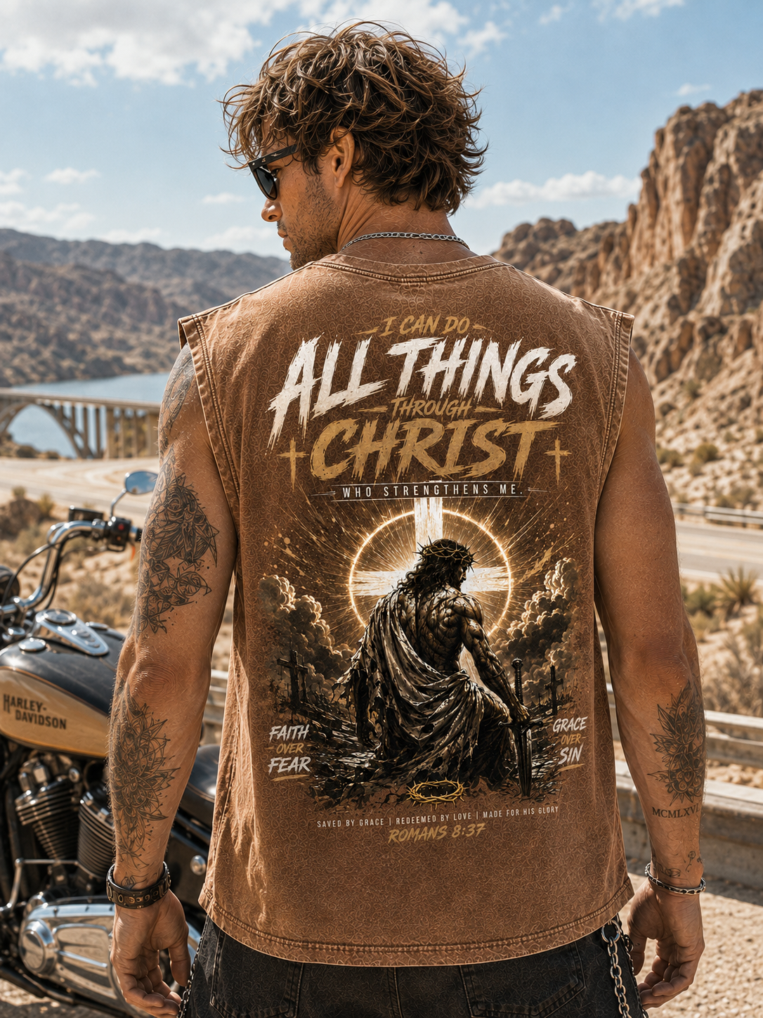 Faith Over Fear — Washed Black Christian Muscle Tee
