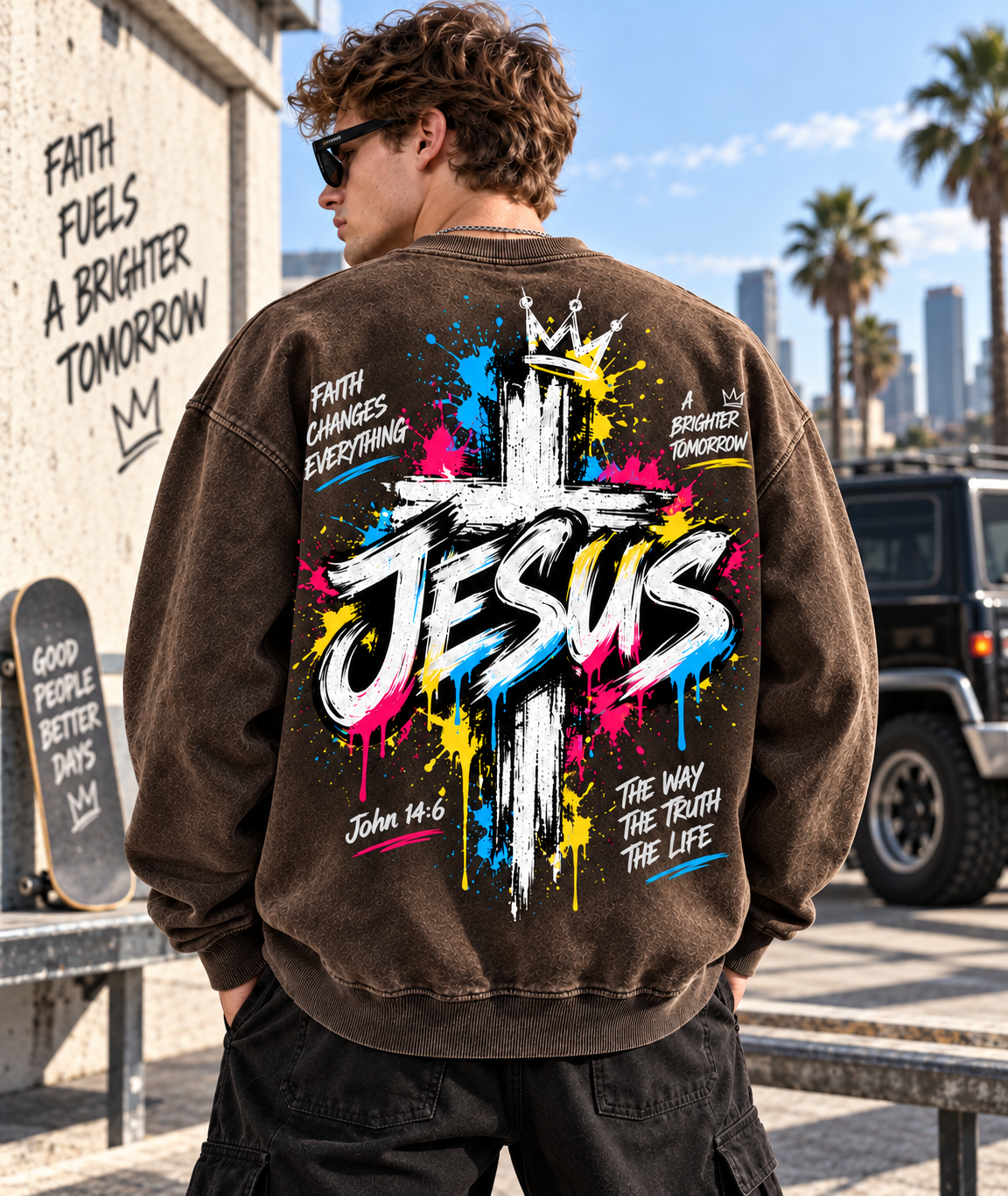 JESUS Graffiti Cross – Vintage Faith Sweatshirt