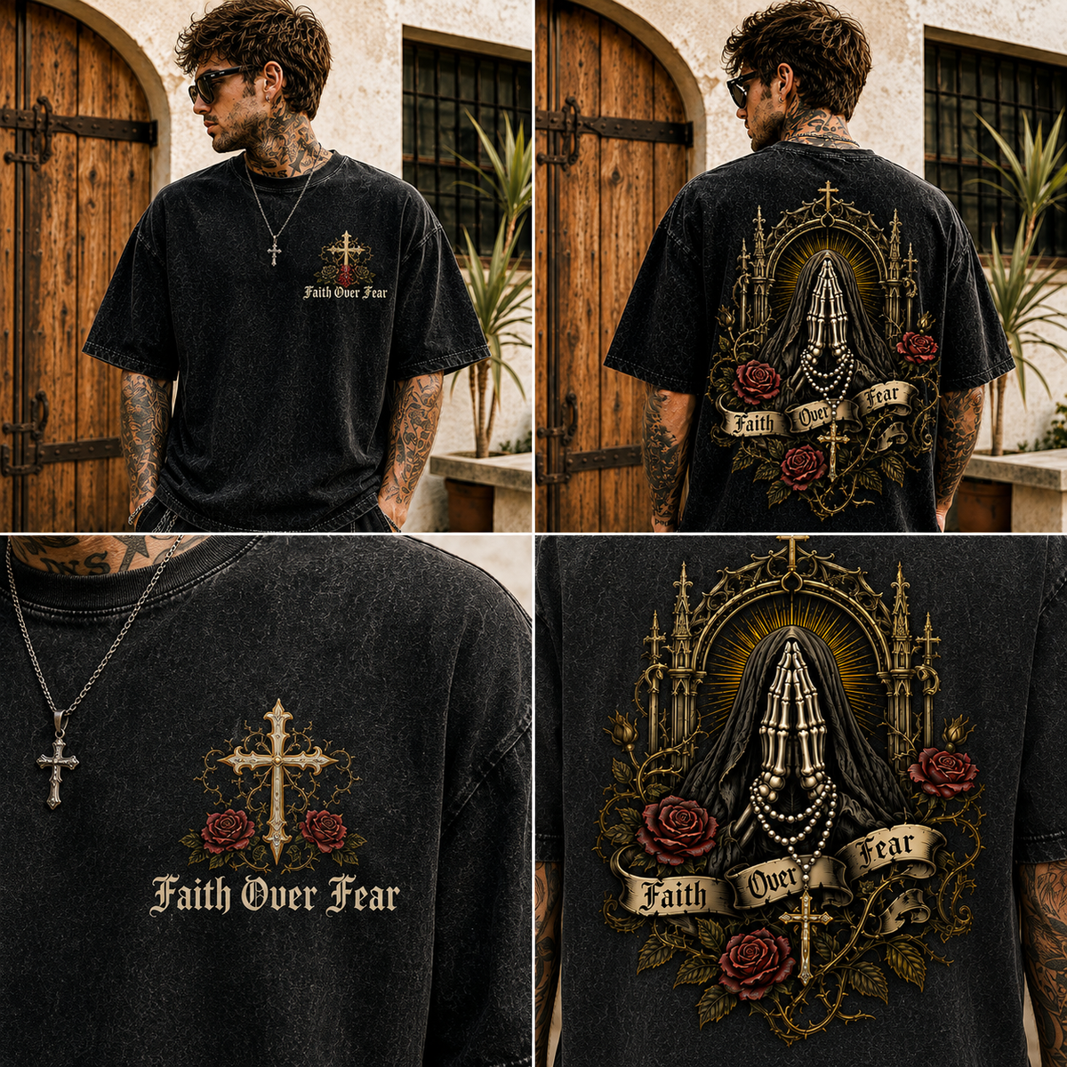Faith Over Fear Gothic Oversized T-Shirt
