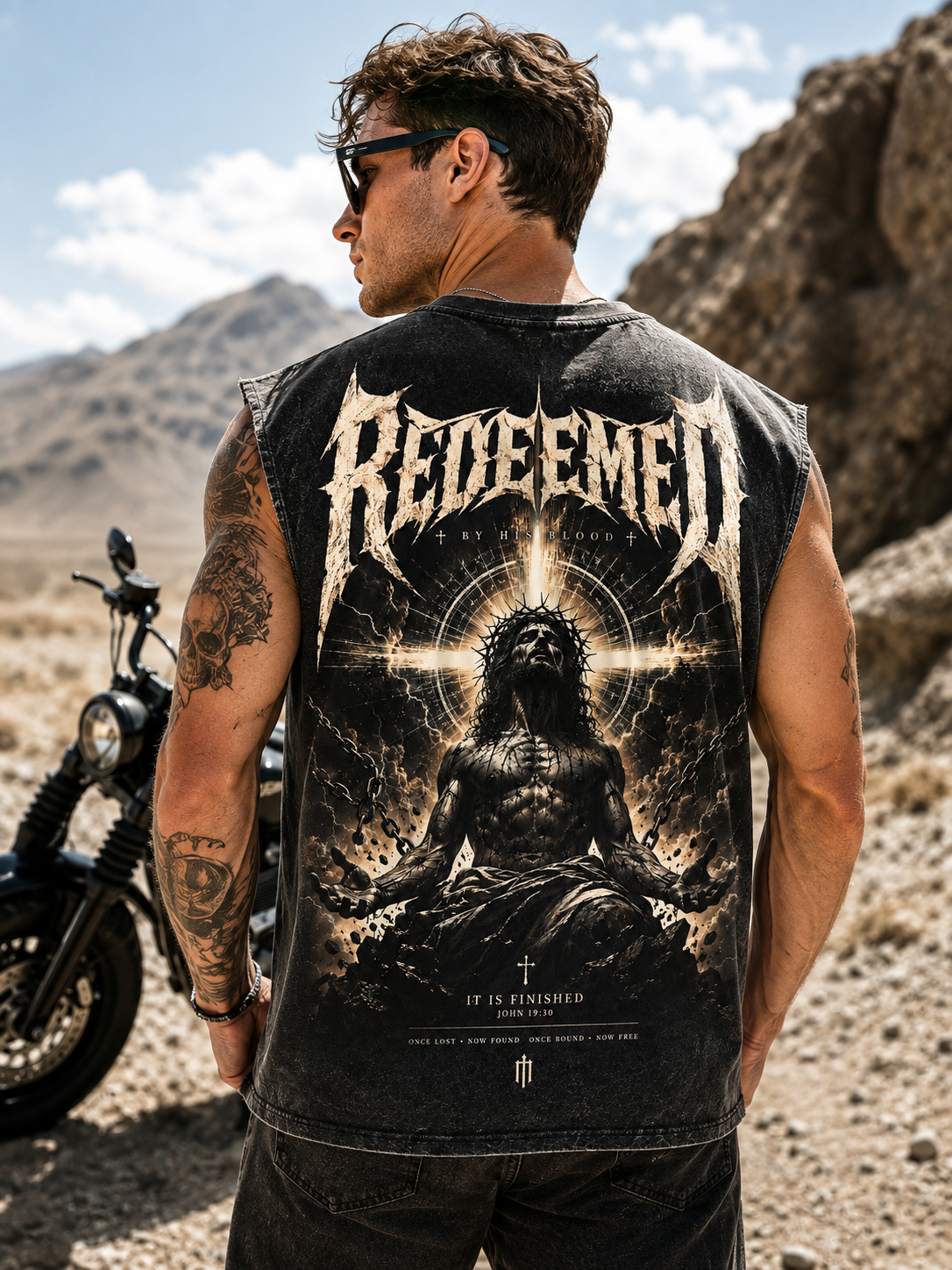 Redeemed Vintage Washed Black Christian Graphic Tank Top