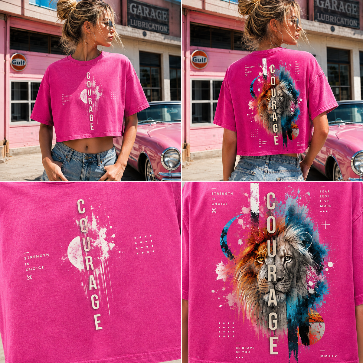 Courage Lion – Vintage Washed Graphic Crop Top
