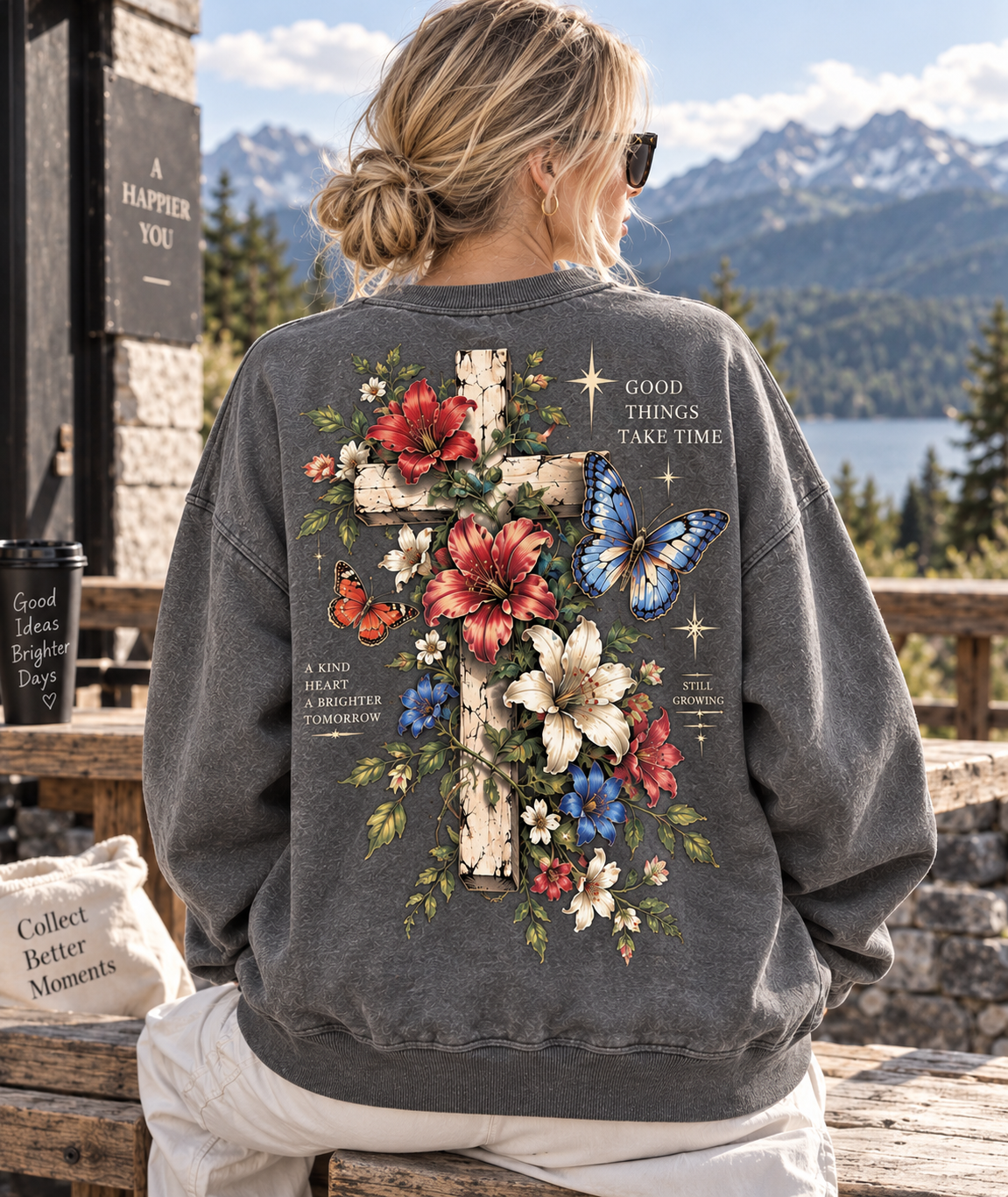 Vintage Floral Cross Sweatshirt – Good Things Take Time