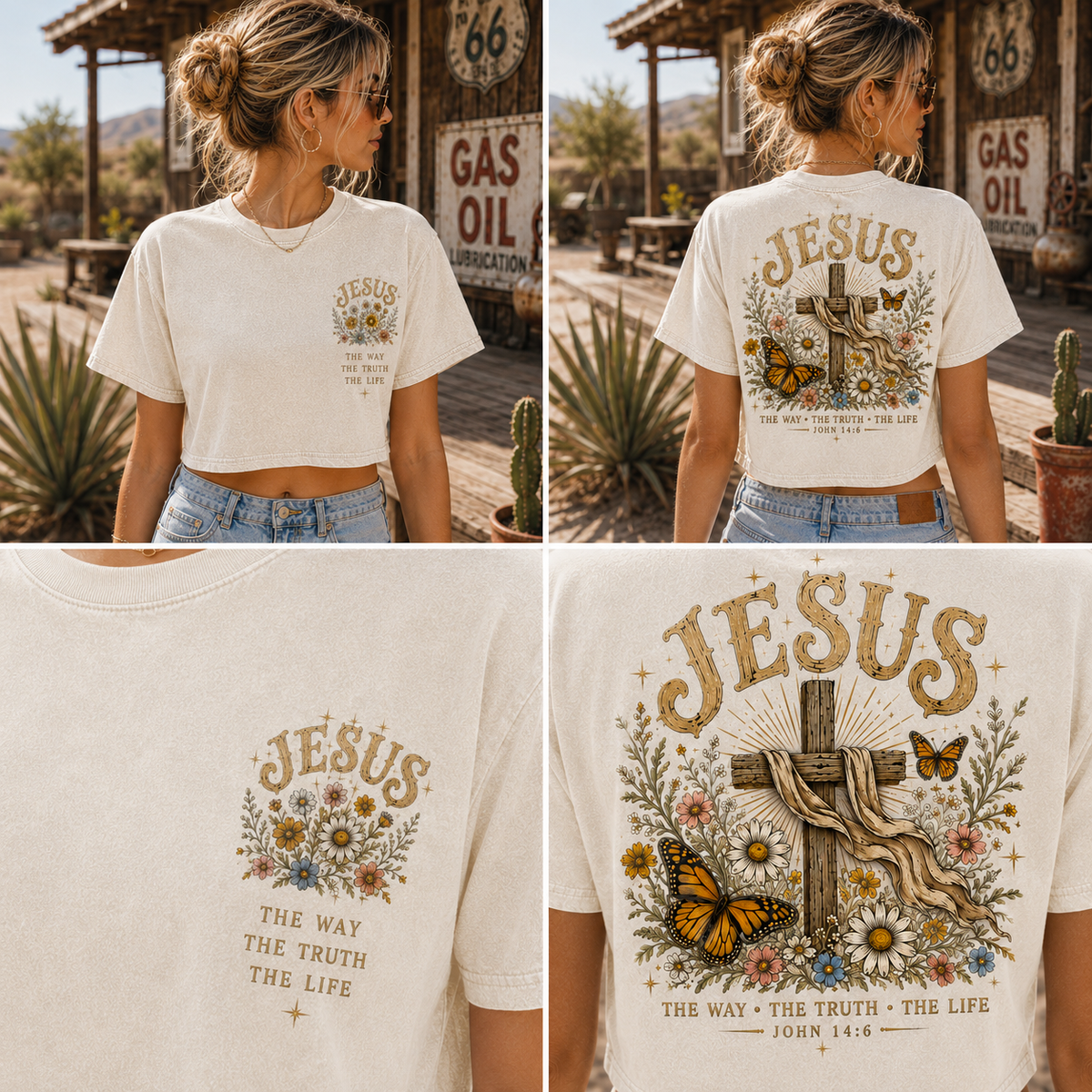 Vintage Jesus Cross Crop Top – Faith Graphic Tee