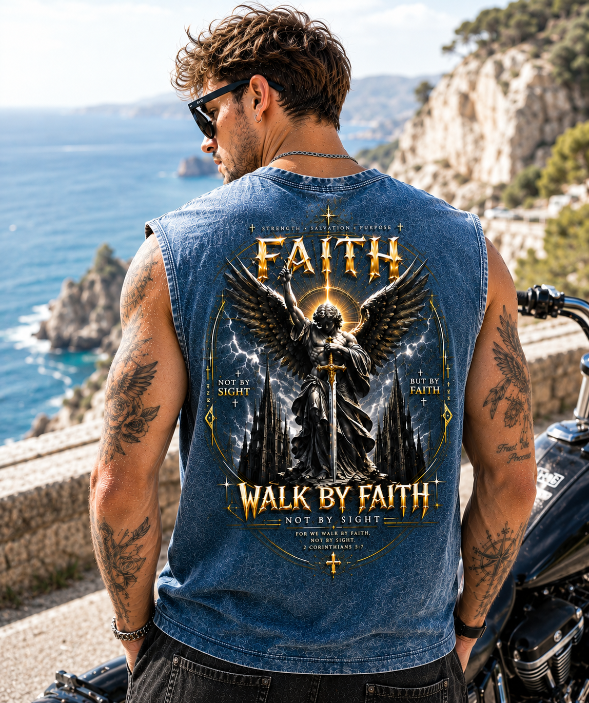 Faith Walk by Faith Washed Black Muscle Tee