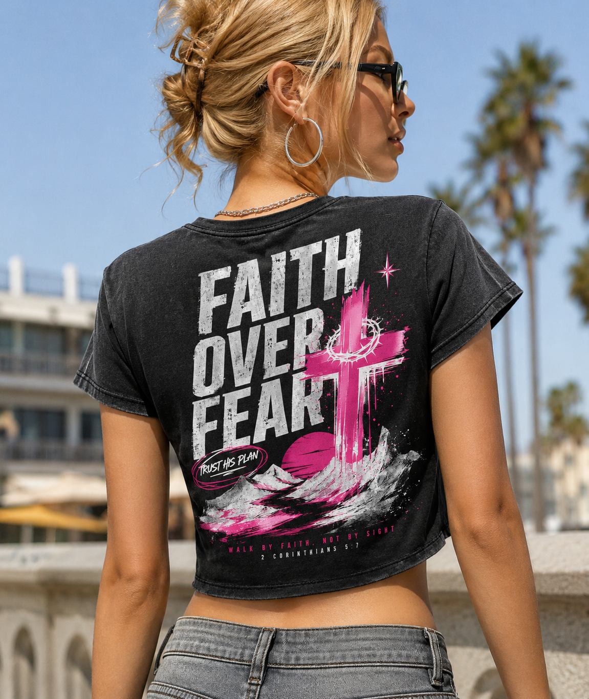 Faith Over Fear – Vintage Cross Crop Top