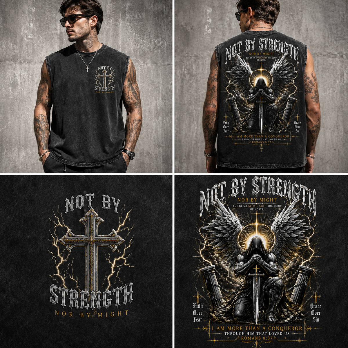 Not By Strength Washed Black Faith Tank Top